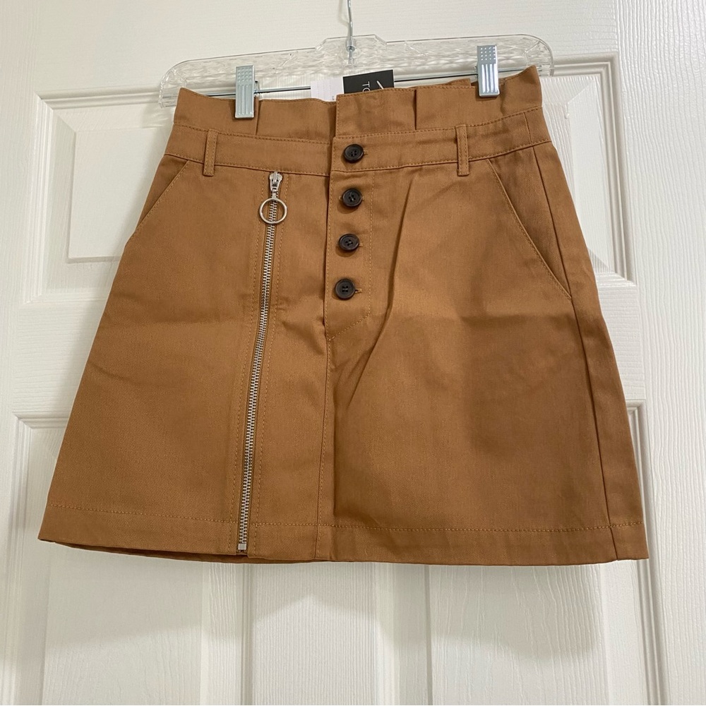 NWT Topshop Tan Ruffle Button Mini Skirt add 2 XS